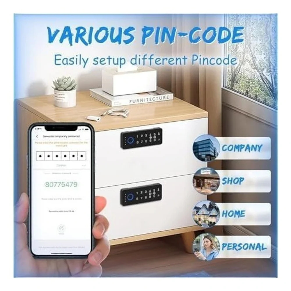 Foxlock Smart Cabinet Lock Fingerprint RFID App Keypad Bluetooth Security Black